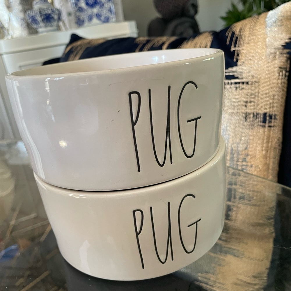 Rae Dunn White Ceramic Pug Pet Dishes